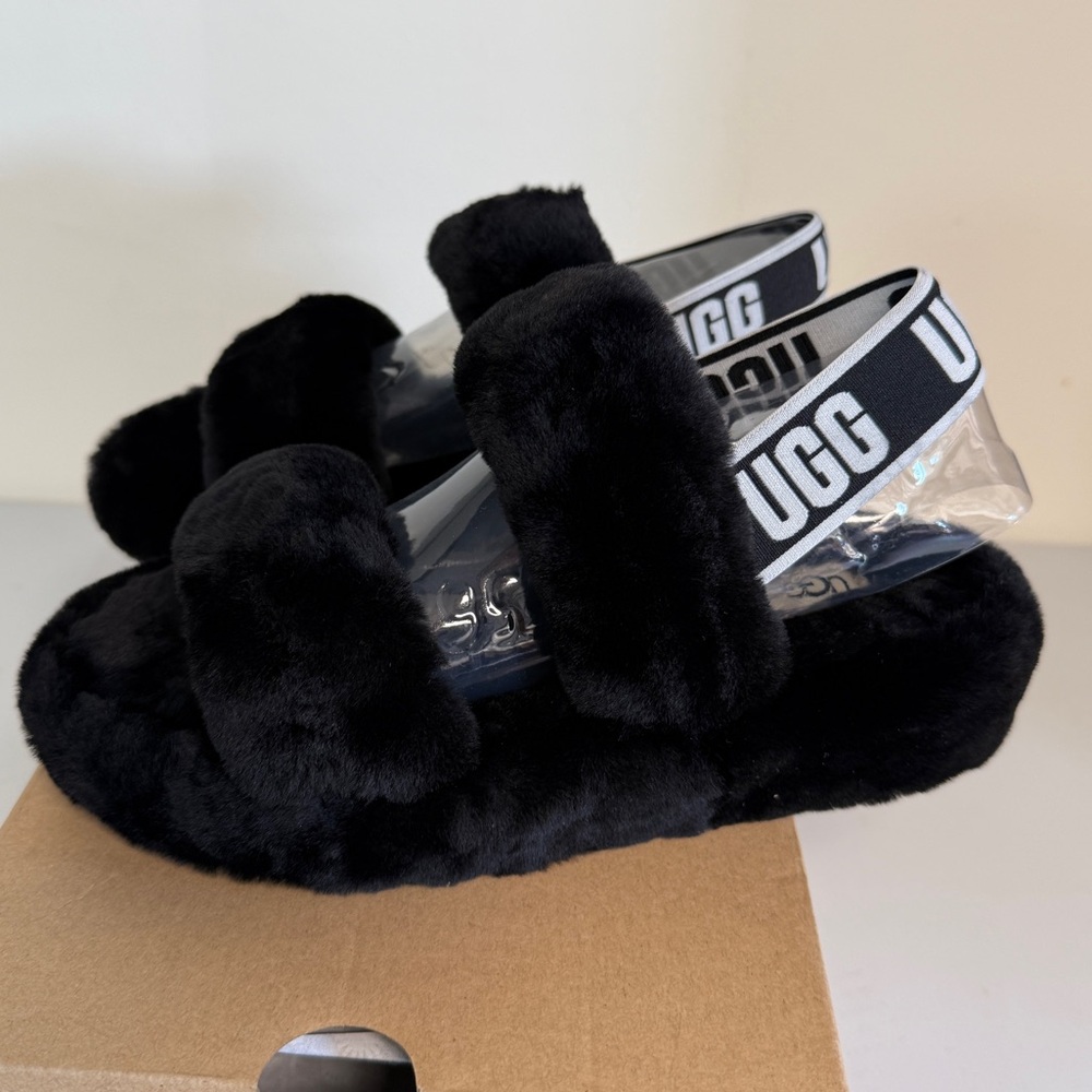 UGG Women's Black Fluffy Sandals